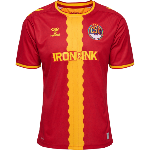 CSC 22/23 HOME JERSEY S/S, TRUE RED/SPORTS YELLOW W/SPONS, packshot