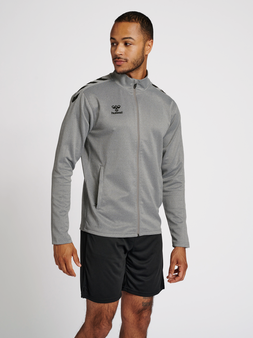 hmlCORE XK POLY ZIP SWEAT, GREY MELANGE, model