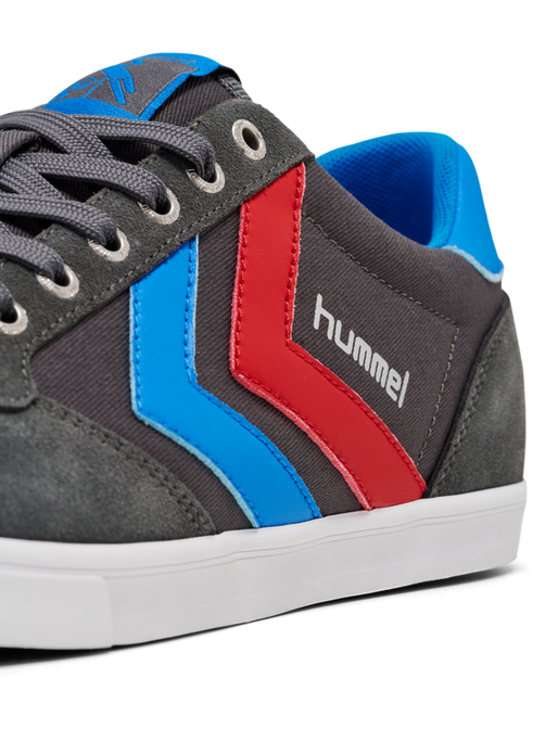HUMMEL SLIMMER STADIL LOW, CASTLEROCK/RIBBONRED/BRIL BLUE, packshot