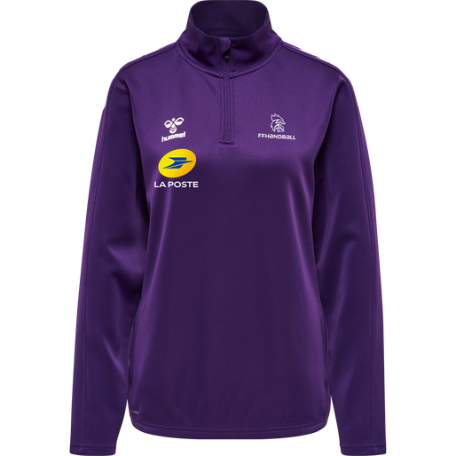 FFHB HALF ZIP PL SWEAT WOMAN, ACAI/WHITE, packshot