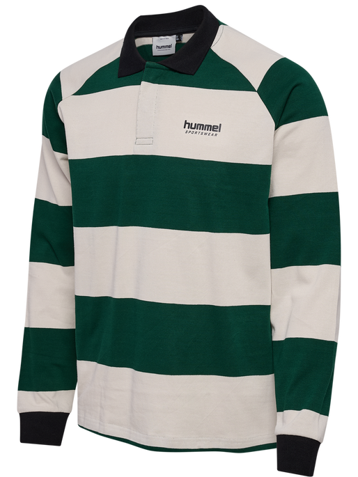 hmlLOOSE STRIPED POLO L/S, DARK GREEN, packshot