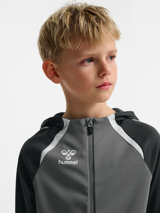 hmlLEAD 2.0 ZIP HOODIE KIDS, STEEL GRAY/ASPHALT, model