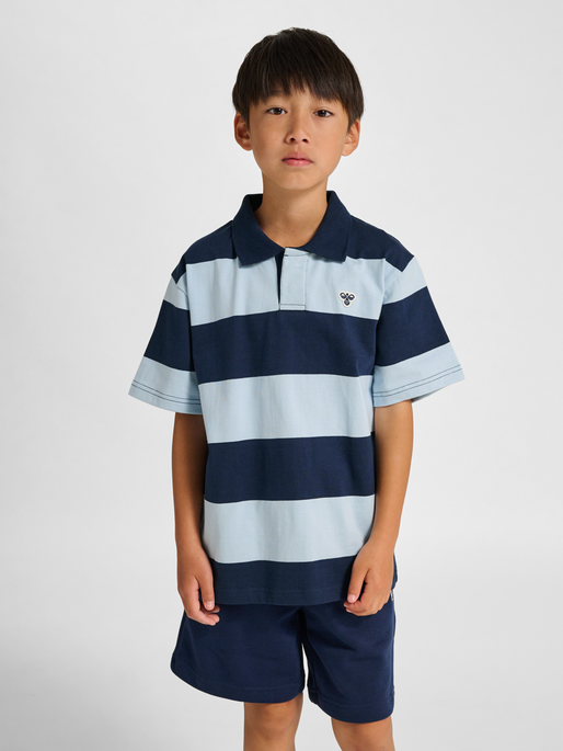 hmlJR LOOSE STRIPED POLO S/S BEE, DRESS BLUES, model
